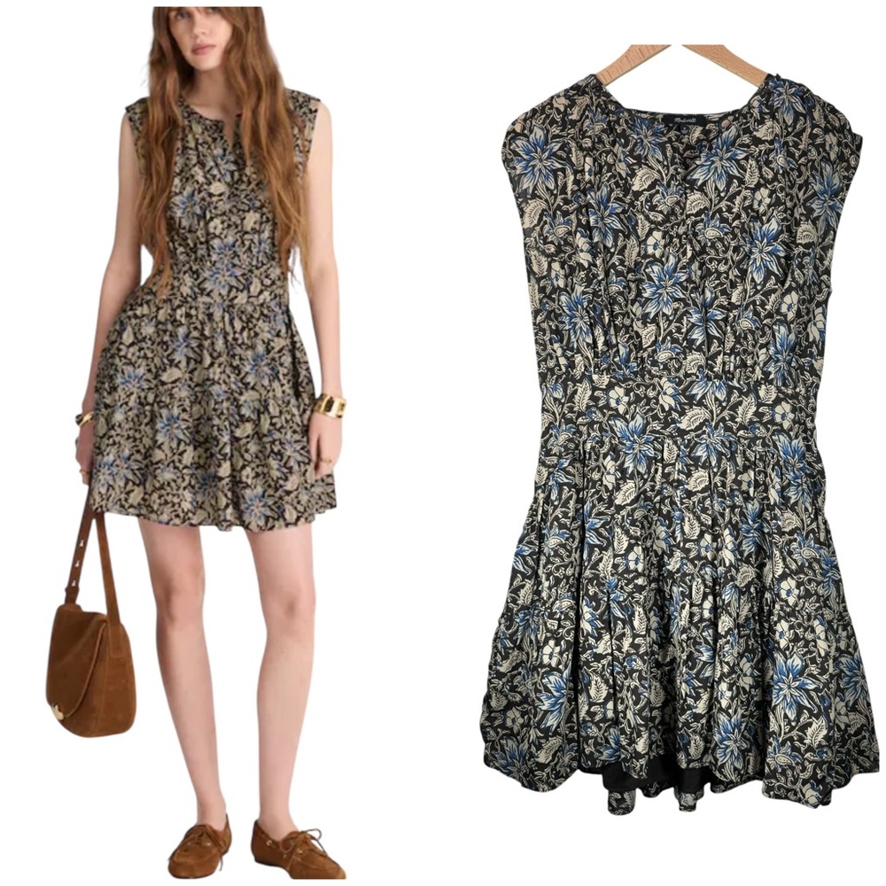 Madewell Gathered Button Front Mini Dress MEDIUM Dark Carob Floral Size NWT